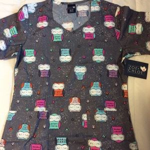 Women's Scrub Top-- Owls